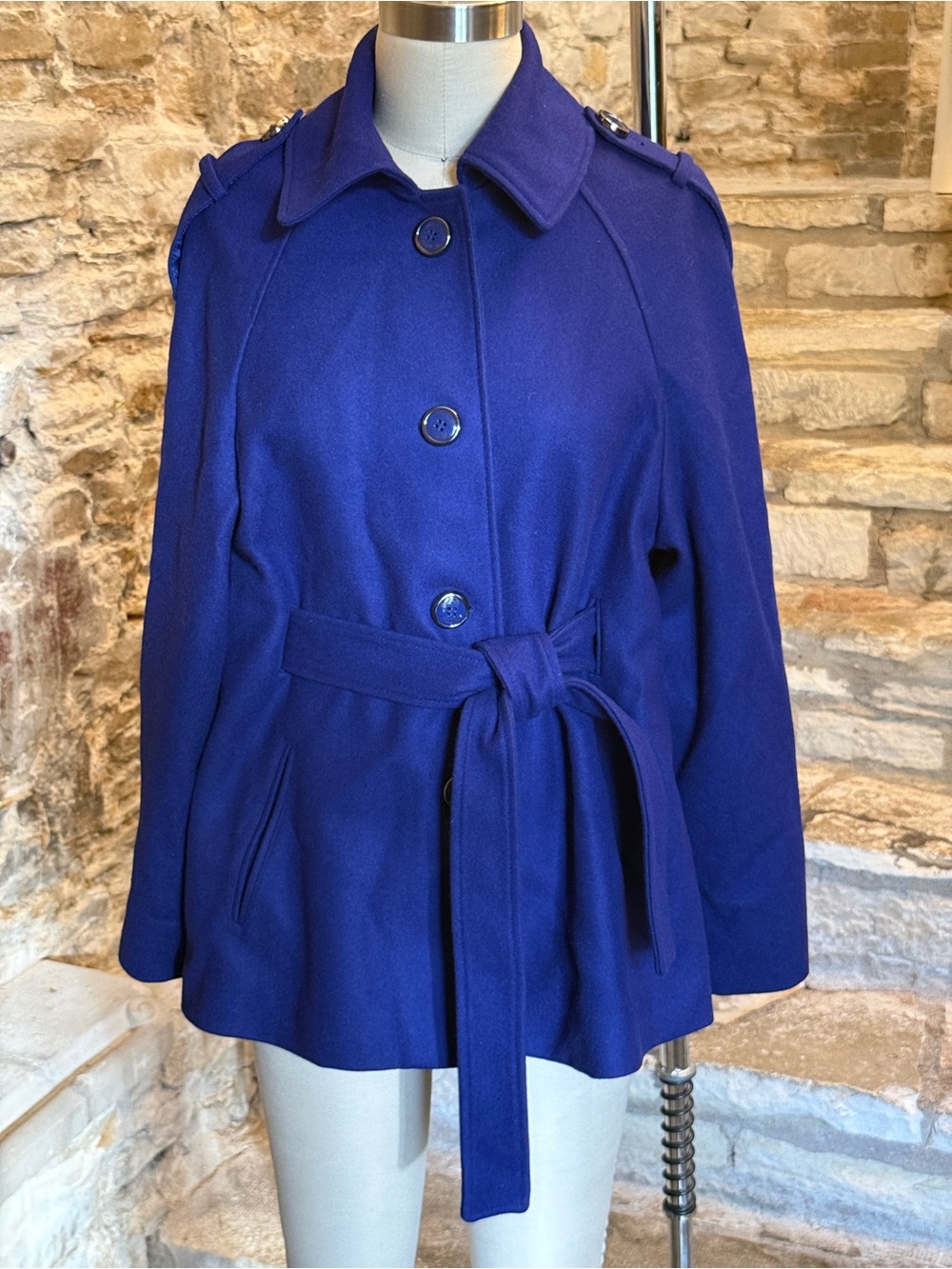 Kenneth Cole Belted Coat in Royal Purple with Pockets Size Medium